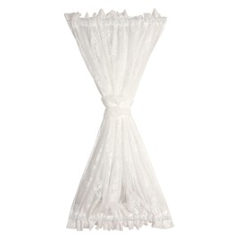 RLoncomix White French Door Curtain Floral Rose Knitted Semi-Sheer Window Voile Rod Pocket Lace Glass Door Treatment 1 Panel 40 Inches
