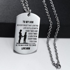 ZJFHTD Psalm 23:4 Catholic Confirmation Gift Dog Tag Necklace,Christian Bible Verse Religious Scripture Communion,Baptism Prayer Gifts (Mom to Son-Psalm 23:4)