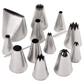 Ateco 12 Pieces Stainless Steel Tips with Cleaning Brush for Decorating Cake Macaron Basic Pastry Tools Set