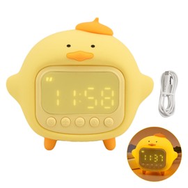 LVOERTUIG Cute Duck Alarm Clock for Kids, Digital Clock, Night Light, Children's Wake Up Lamp, Silicone Rechargeable Alarm Clock Lamp for Bedroom Decor, Birthday Gift (Yellow)