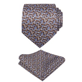 Alizeal Mens Tie & Pocket Square Unique Classic Business Wedding Tie Set, 149-coffee+blue