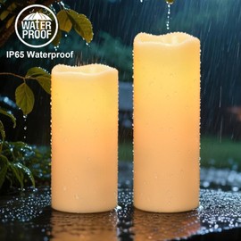 GenSwin Outdoor Candles with Remote Timer for Lanterns, 2 Pack IP65 Waterproof Flameless Candles Battery Operated, LED Pillar Candles for Indoor Outdoor Lanterns, Long-Lasting(4" x 10"&4"x8")