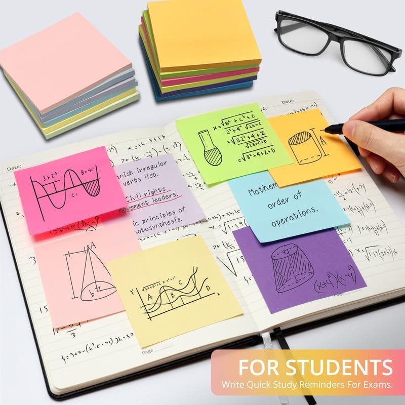 Sticky Notes, 12 Pads, 3x3 inches, Colorful Self-Stick Note Pads,