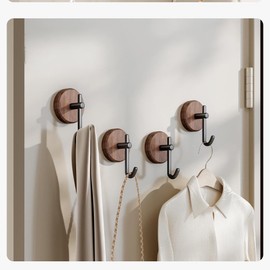 Adhesive Wooden Wall Hooks,8-Pack Farmhouse Decorative Natural Dark Walnut Wall Mounted Hooks for Towel,Keys,Hats,Coats,Robe, Bags& More - Durable & Stylish Home Decor for Entryway, Bathroom, Bedroom