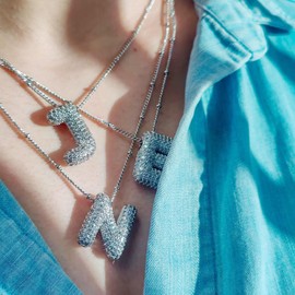 Gold Necklace Women Rhinestone Initial Necklace for Women Bubble Letter Necklace Gold Pendants Cute Stuff Trendy Christmas Gifts for Women