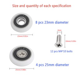 12 Sets Shower Door Wheels, Rollers Replacement Part for Bathroom Glass Door Runners，Curved Shower Doors Pulley ，Outside Diameter 23mm and 25mm