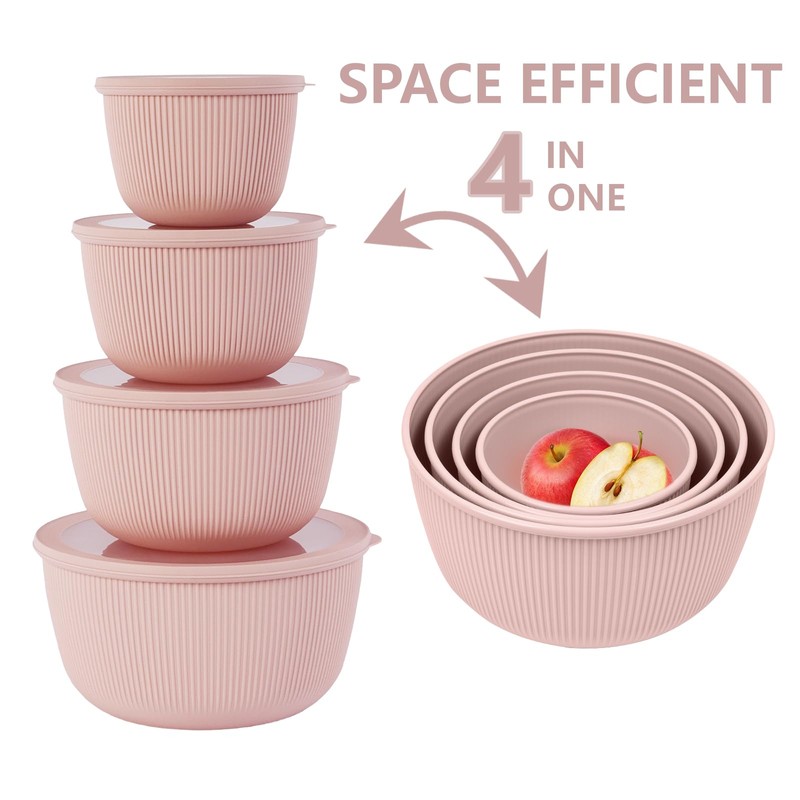 BoxedHome 4.97 Quarts Mixing Bowls with Lids Set, 4 Packs