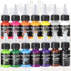 GTARTISTOO Professional Tattoo Ink Color Set 14 Colors 1/2OZ (14 1/2 OZ, 14
