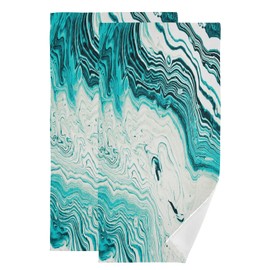 ALAZA Blue Marble Swirl Golden Agate Hand Towels Soft Absorbent Decorative Bath Towels Face Towels Set of 2 for Bathroom Gym Hotel Spa 28 X 14 Inch