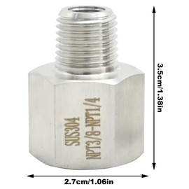 VIKKSAER 1/2 Inch Male NPT X 3/8 Inch Female NPT Reducing Pipe Adapter Fitting, Stainless Steel Forging Hex Bushing (3/8" FNPT x 1/4" MNPT)