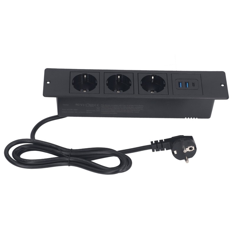 Recessed Power Strip 3xOutlets 2xUSB A 1xUSB C PD20W Ports