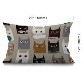 BGBDEIA Cushion Cover Lovely Cat Cartoon Abstract Pattern Rectangle Outdoor Cushion Covers 12x20 inch, 30 x 50 cm Cushion Cover with Invisible Zip for Sofa Chair Living Room