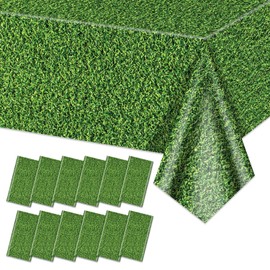 Hegbolke 12Pcs Green Grass Tablecloths, 86.6"x51.2" Rectangular Grass Field Table Covers for Jungle Woodland Golf Soccer Football Event Sports Party Supplies