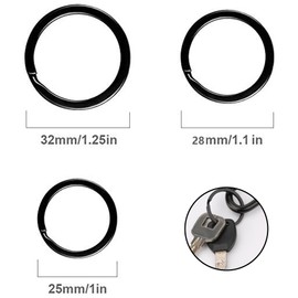 QIKEJI Flat Key Ring, Keyring, Black, Outer Diameter: 1.3 x 1.1 inches (32 mm), 1.1 inches (28 mm), 10 Eaches, Metal Fittings, Stainless Steel Key Chain, Prevents Falling, Lost Prevention, Keyring