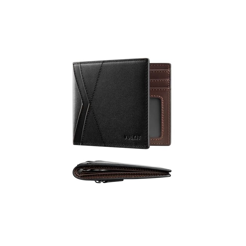 VULKIT Carteras Delgada Hombre RFID de Piel Genuina, con 9