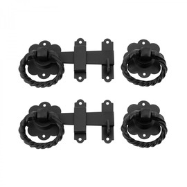 Black Wrought Iron Gate Floral Ring Turn Latch Lock Set 6" W Light Duty Antique Latch Replica Pull Catch for Barn Doors Or Gates with Mounting Hardware Renovators Supply Manufacturing
