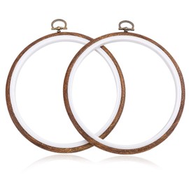 joybest 4 Pieces 6 Inch Round Embroidery Hoops Display Frame Circle, Cross Stitch Hoop Ring Imitated Wood Embroidery Kits for Art Craft Sewing and Christmas Ornaments