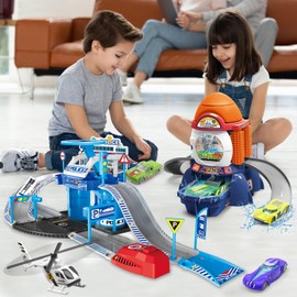 Fistone Kids Parking & Car Wash Playset – with Car Launcher Function and 3 Color-Changing Cars – Fun Racing & Car Wash Toy for Children