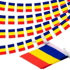 Romania String Flag Pennant Banner, Small Mini Romanian Flags Bunting Banner, National Country Decoration for School, Party, Sports Events, Patriotic Festival, 33 Feet 30 Flags