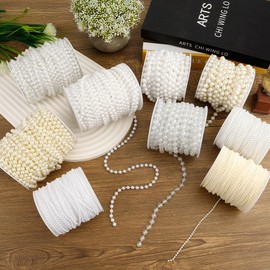 Pearl Beads Garland, 6mm Pearl Garland, String of Pearls, 82FT Faux Pearl Strand Roll, White Pearl Beads Garland for DIY Craft Christmas Tree Wedding Party Supplies Flowers Decoration