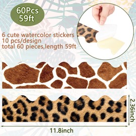 Classroom Bulletin Board Borders Safari Animal Classroom Borders for Wall Decorations DIY Leopard Tiger Cow Print Bulletin Board Sticker for School Jungle Decorations Supplies, 6 Styles (60 Pieces)