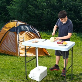 Giantex Folding Fish Cleaning Table, Camping Table with Sink and Faucet, Picnic Table with Drain Hose, Outdoor Cutting Table, Portable Fish Table, 45"x 23.6"x 37.4"