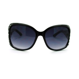 SA106 Womens Rhinestone Oversized Rectangular Butterfly Thick Fashion Sunglasses Black