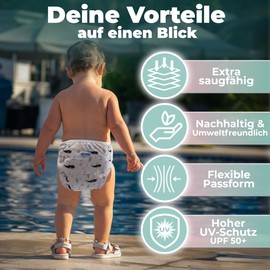 KIDVERSE Baby Swim Nappy, 0-3 Years, Skin-Friendly Swim Nappies, Reusable & Absorbent, Baby Swim Nappy Including Carry Bag & Laundry Net, Size Adjustable Swim Nappies Baby