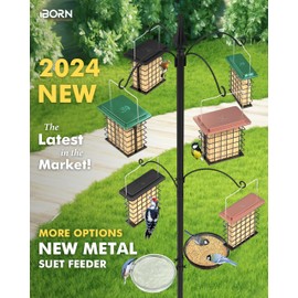 iBorn Suet Feeder Suet Bird Feeders [Single Capacity] for Outside Hanging with Taller Grid for Woodpecker,Metal Green（Pack of 1）