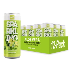ALO Sparkling White Grape Carbonated Aloe Vera Juice Drink | 11.2 fl oz, Pack of 12 | Plant-Based Beverage, Vegan