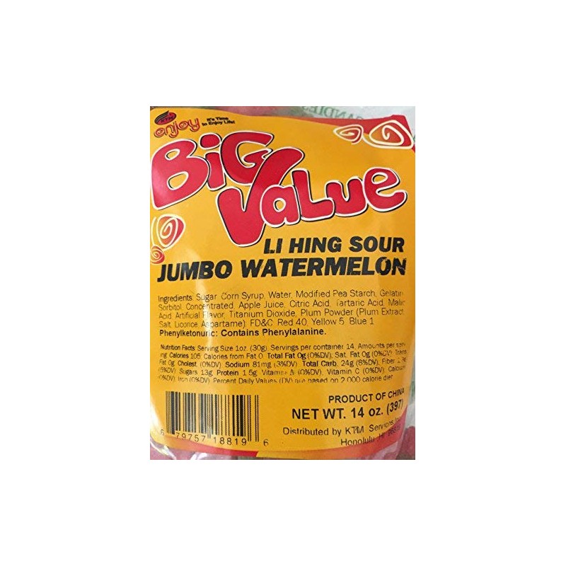 Enjoy Hawaii Snacks Li Hing Sour Jumbo Watermelon Gummy Candy