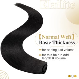 Elailite Real Hair Clip-In Extensions, 8 Wefts, Grey, Straight, Real Human Hair, 25 cm - 50 g, # Light Grey