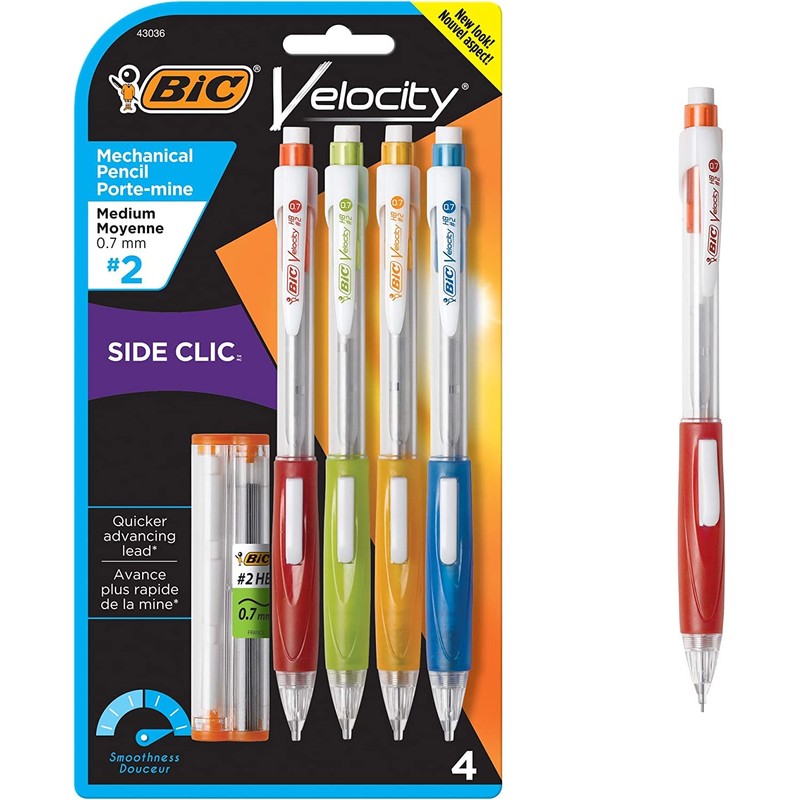 12 x Bic Velocity Mechanical Pencils with 0.7mm Medium Lead,