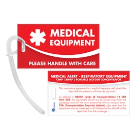 Medical Equipment ID Identification Luggage Tags | Red and White | Medical Alert | Carry-On Respiratory Devices | Travel Supplies | Bag Tag | Luggage Gift