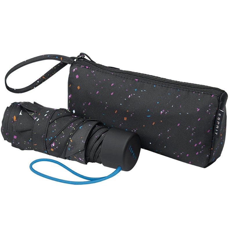 ESPRIT Cutted Cool Ultra Mini Pouch Pocket Umbrella Black Colourful