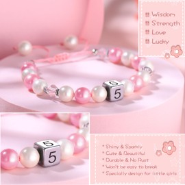 Alissl Happy Birthday Bracelet - Adjustable Pink Pearl Bracelet for 5 Year Old Girls - Kids Jewelry Gifts for Daughter Granddaughter Niece