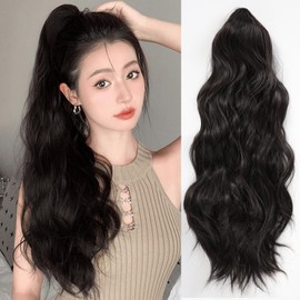 HAIRCUBE Ponytail Wig, Curly Long, Extension, Ponytail, Curly Hair, 19.7 inches (50 cm), Point Wig, Natural, Black