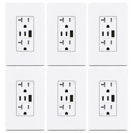 ThunderWay 3-Port USB C Wall Outlet- 20 Amp Tamper-Resistant Outlet with USB C Ports, 30W 6.0A USB Electrical Outlet, ETL Listed, Screwless Wall Plate Included, 6 Pack