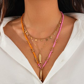 bike8 Gold Fish Necklace for Women Layered Fish Necklace Sardine Pendant Necklaces Trendy Beach Necklaces Beach Ocean Jewelry (Gold)