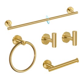 5 Piece Brushed Gold Bathroom Hardware Set with Towel Racks for Bathroom，23.6 Inch Stainless Steel Bath Towel Bar Set Wall Mounted Accessories Kit (Brushed Gold, 5-Pieces Set)