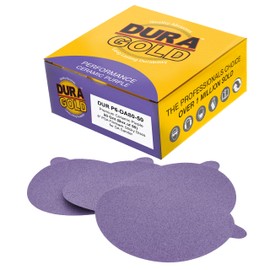 Dura-Gold Premium 80 Grit 6" PSA Purple Film Ceramic Sanding Discs, Box of 50 - Self Adhesive Stickyback Sandpaper for DA & Random Orbital Sanders - Abrasive Sand Auto Paint, Metal, Wood, Woodworking