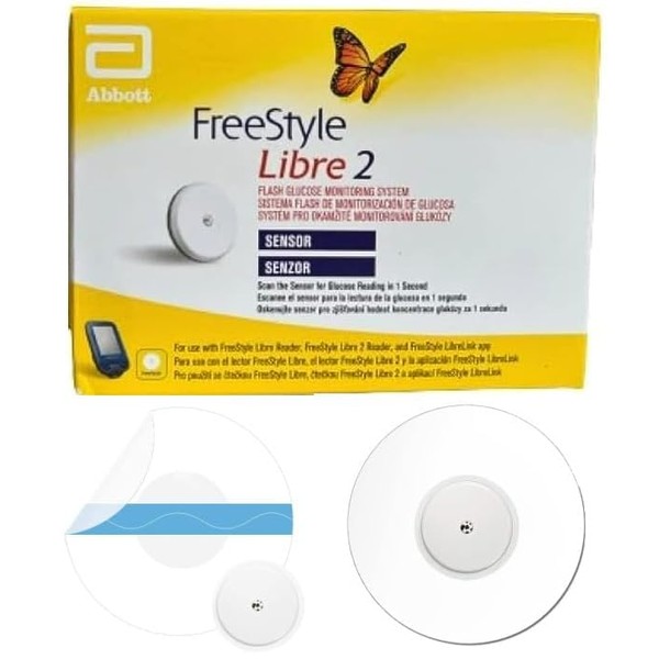 Abbott Freestyle Libre 2 Sensor for diabetes monitoring CGM for UK, white + FREE Sky Premium Life™ Waterproof Sensor Cover (Pack of 1)