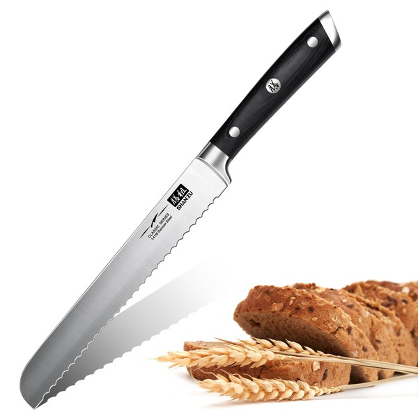 SHAN ZU Couteau à Pain 20 cm Lame Dentelée Pain en Acier Inoxydable Couteau de Pâtissieren - CLASSIC Series