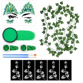 13 Pcs Halloween Poison Ivy Costume Accessories, Ivy Green Leaf Face Makeup