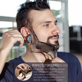 AdOvz 2 Pack Beard Shaping Styling and Haircut Tools for Men，Perfect for Men for Hairline Line-up, Edging - Stencil/Template for Trimming, Mustache, Goatee, Neckline, Great Gift, Black +Transparent