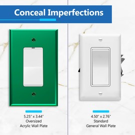 LIDER Decorator Wall Plate, Temperature/Impact Resistant, Mirrored, Plexiglass Outlet/Light Switch Cover, Acrylic glass, Reflective Finish, Modern Upgrade, Oversized 1-Gang 5.25" x 3.44", Green