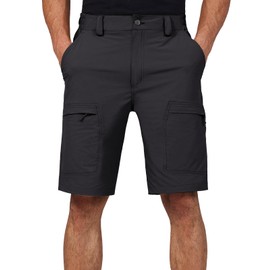 FREEKITE Men's Hiking Cargo Shorts Lightweight Water Resistant Tactical Quick Dry Shorts for Men Travel Work Casual with 6 Pockets(Black 34W/10L)
