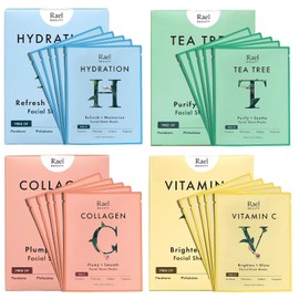 Rael Beauty Face Mask Sheets - Variety Pack - Gift Set - 20 Masks Total (5 Hydrolock/Hydration Masks, 5 Vita Bright/Vitamin C Masks, 5 Youth Island/Collagen Masks, 5 Fresh Foward/ Tea Tree Masks)