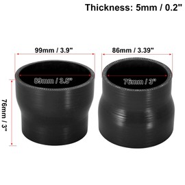 76-89mm 3-3.5 ID turbo 4-Ply Straight Silicone Reducer Hose Silicone Hose Coupler Intercooler Tube Black for Car Intercooler Intake Piping