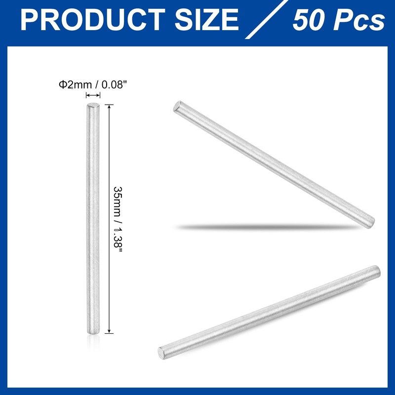 uxcell 50Pcs 2mm x 35mm Dowel Pins 304 Stainless Steel